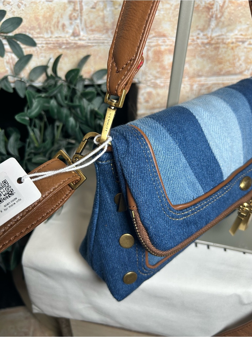 Hammitt Beverly Medium Denim Striped Shoulder Crossbody Bag NWT - Picture 5 of 12